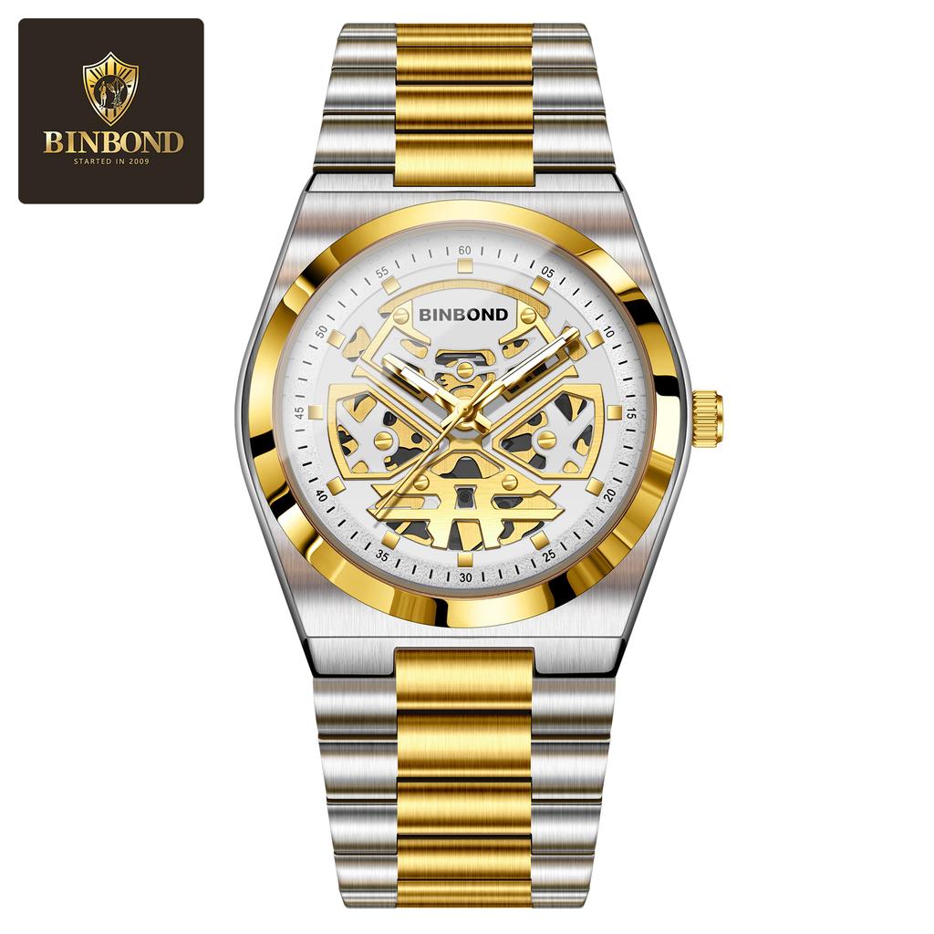 BINBOND Herrenuhren Quarz Businessuhren Herrenuhr Luxus Skelettuhr Herren Wasserdichte Leuchtende Uhr für Herren