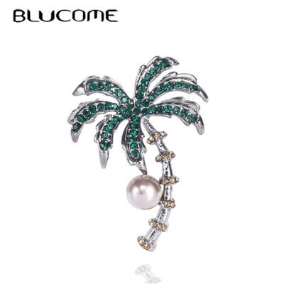 Coconut Tree Shape Brooch Jewelry Gold Color White Enamel Brooches Pins for Women Kids Bags Scarf Suit Accessories