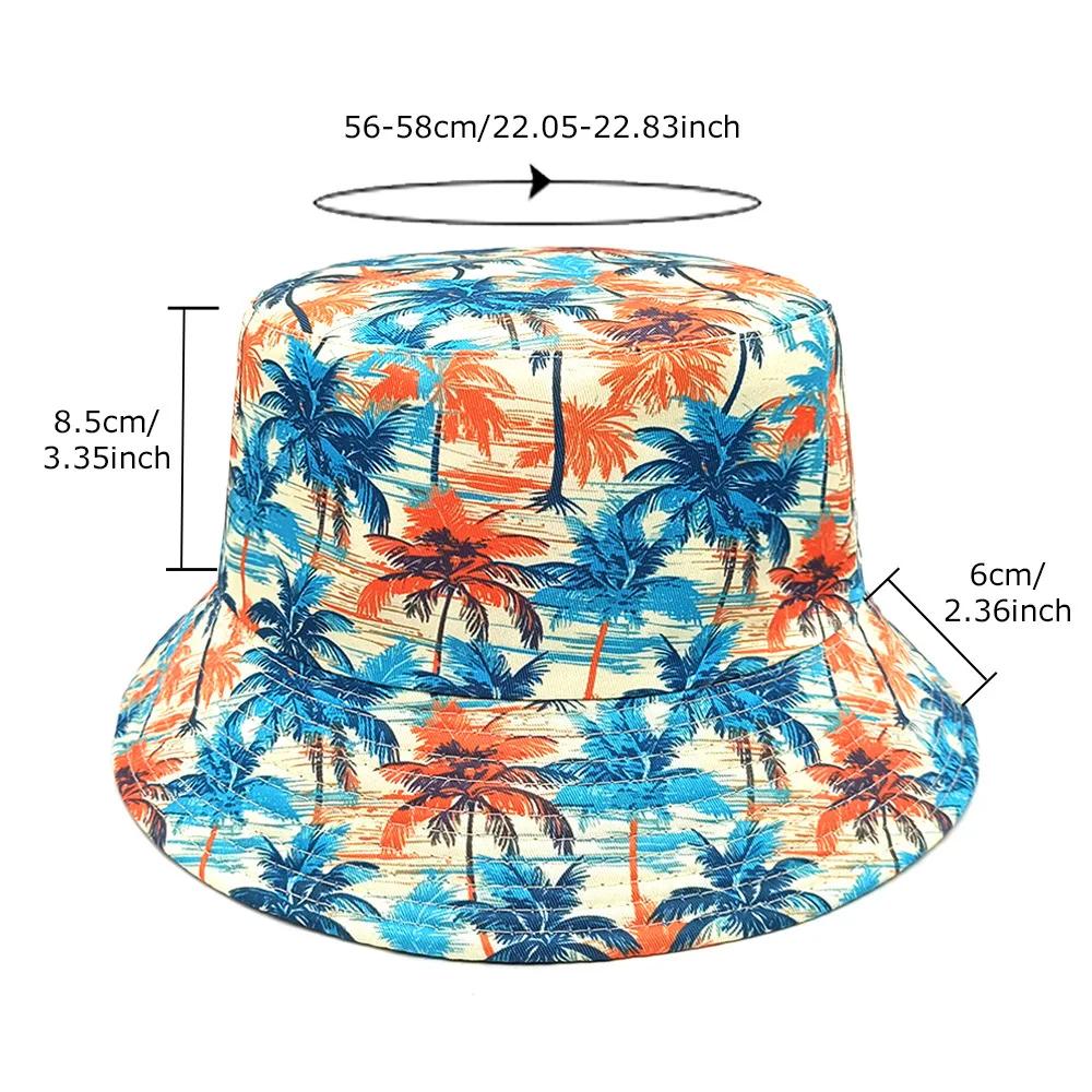 Cappello a Secchiello alla Moda con Stampa di Palme Cappelli da Pescatore per le Vacanze Cappello Panama Double Face Unisex da Esterno per la Spiaggia Nuovo