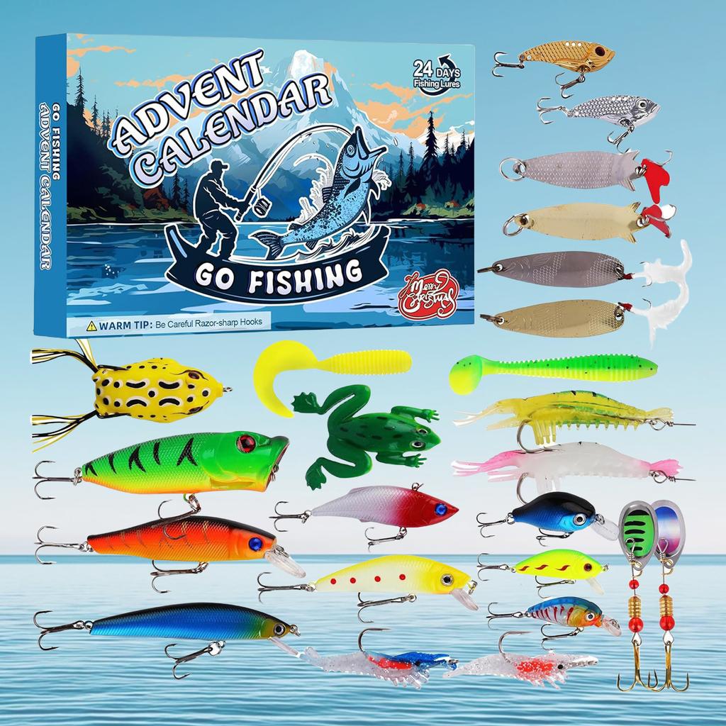 24PCS Fishing Lure Kit Multi-Lure Tackle Set 24 Days Countdown To Holiday Fishing Bait Calendar Christmas Gifts For Fisher Men