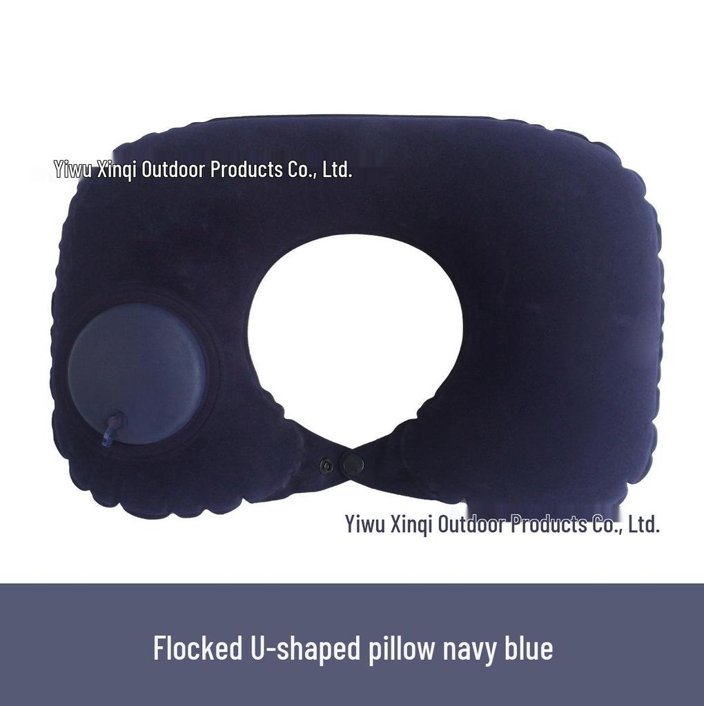 Inflatable U-Shaped Velvet Neck Pillow - Travel Essential, Foldable & Portable