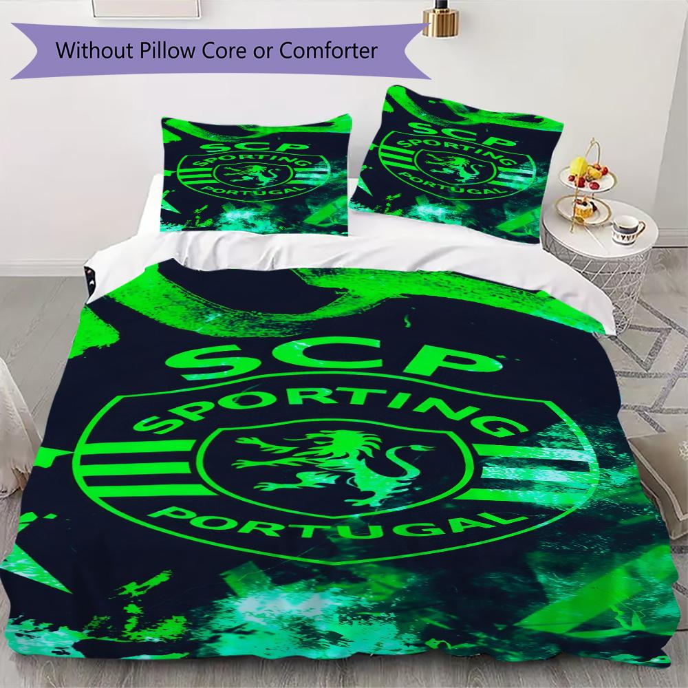 LFC Lourosa 3Pcs Bedding Set Black Yellow Vertical Stripe Lion Badge Print Duvet Cover 2 Pillowcases Football Fan Bedding