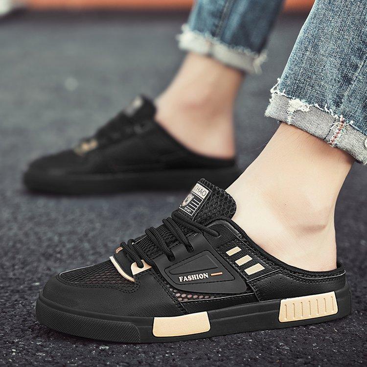 

Модные мужские кроссовки, летние сетчатые дышащие тапочки для мужчин, модные полутапочки 2024 года, новая мужская обувь для ходьбы, пляжные шлепанцы 43 чёрный