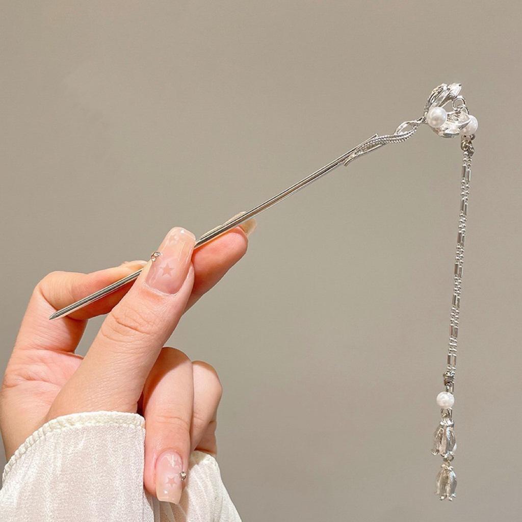 

Современная китайская металлическая заколка для волос: Вдохновленная античностью, простая прическа пучок для женщин