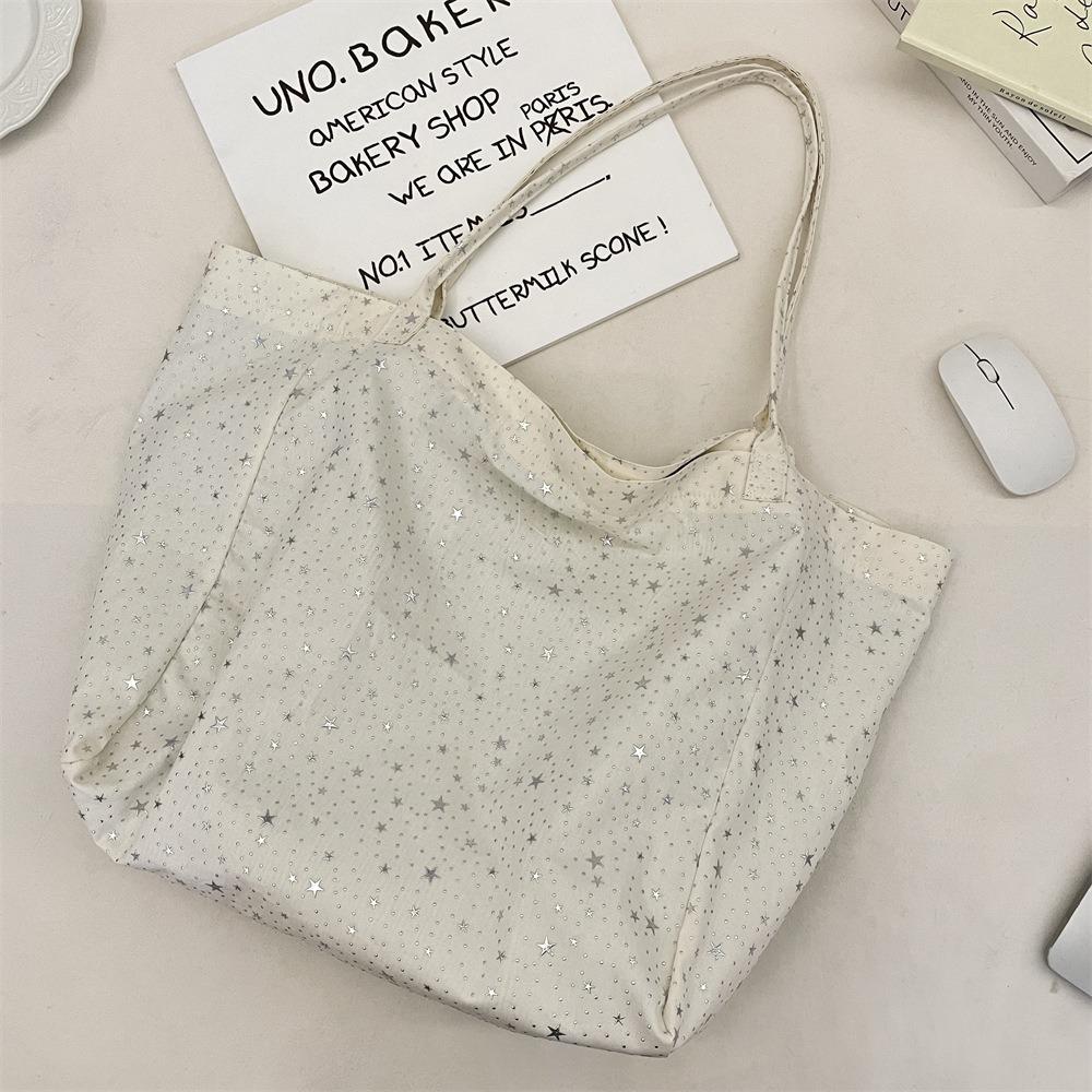

Korean Style Sequin Star Tote Bag Large Capacity Simple Canvas Shoulder Bag Fashion Glitter Star Printed Handbag Girls