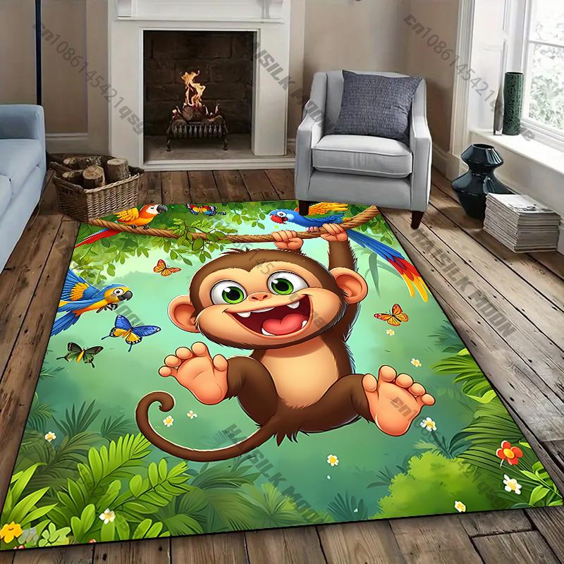 Bright Monkey-Themed large size Rug for Kids' Rooms carpet for home sofa bedroom, gift mat