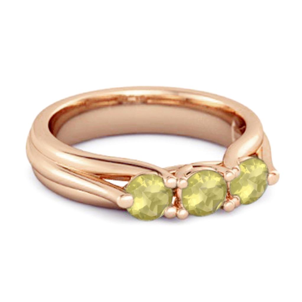 Lemon Quartz Three Stone Ring -925 Sterling Silver Rose Gold Vermeil