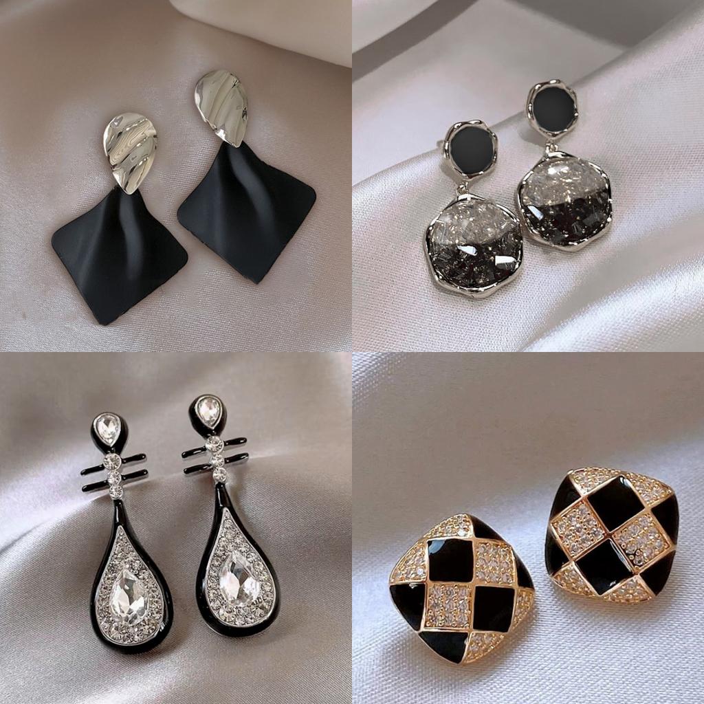 Silver Needle Fashion High-end Sense Diamond-set Black Earrings Niche Versatile Temperament Earrings Light Luxury High-quality Earrings
