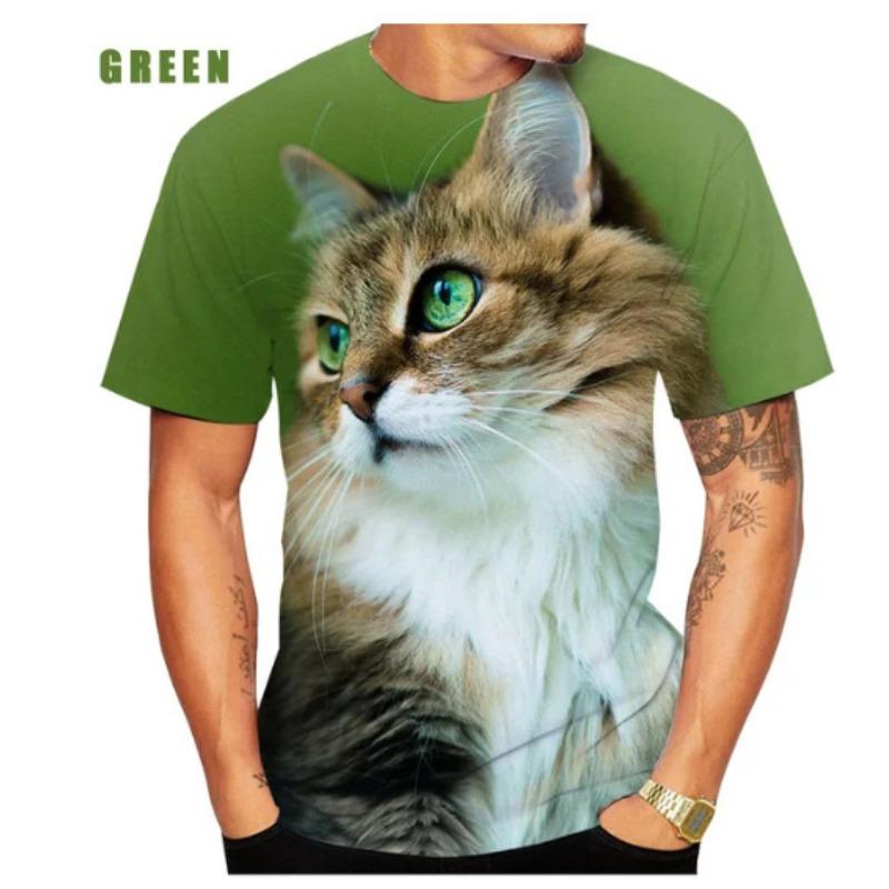 Summer Round Neck 3D Cat Print Top Fashionable Casual Short Sleeved Men's T-shirts