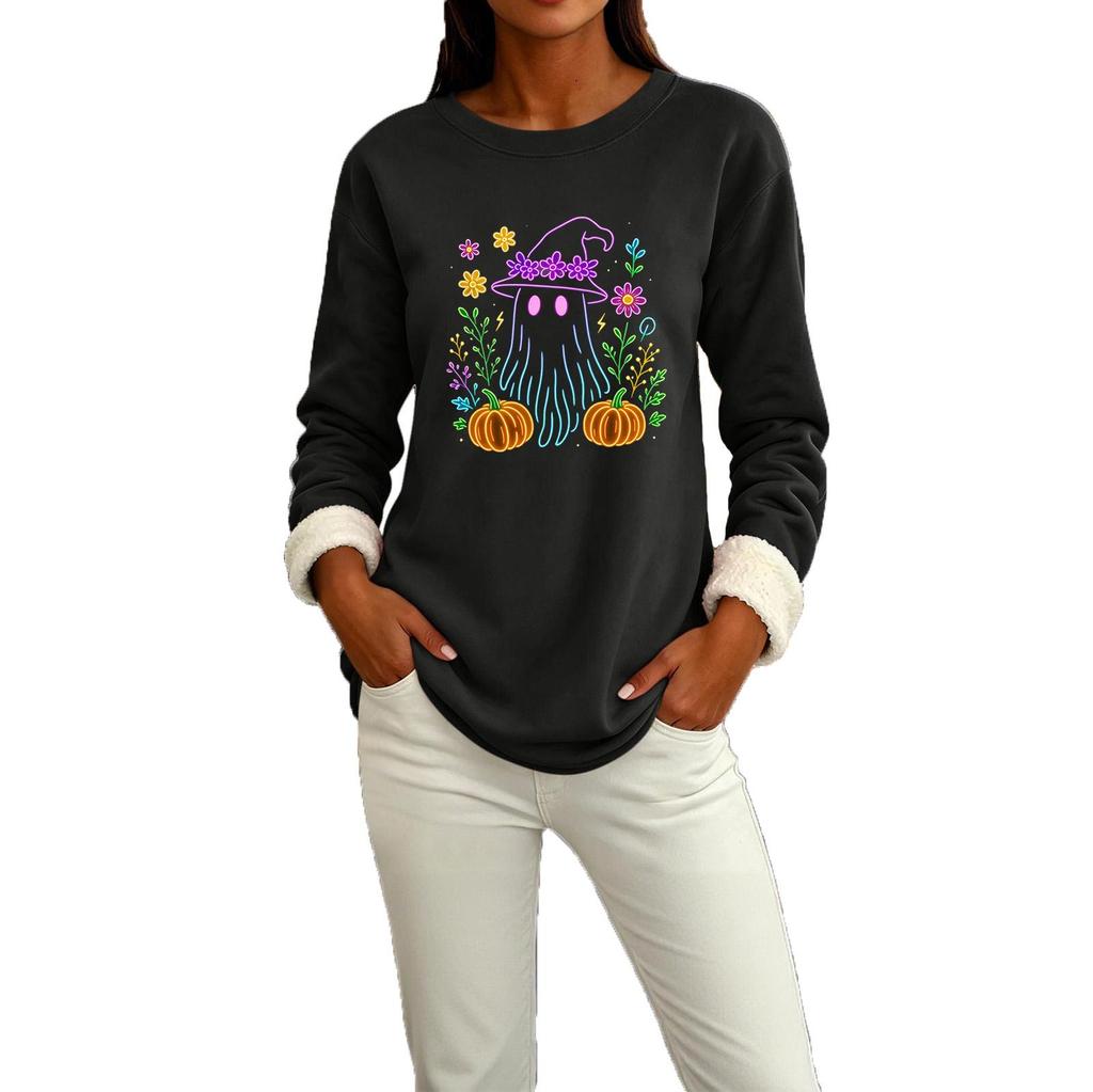 Women's Sweatshirt Halloween Print Round Neck Long Sleeve Casual Winter Top