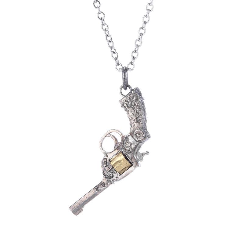 Fashionable embossed pattern revolver pistol necklace pendant men s trendy cool jewelry