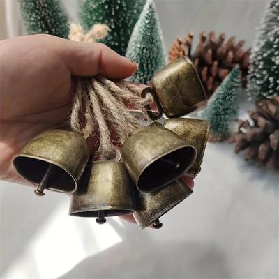 6/10pcs Christmas Bell Pendant Rustic Metal Hanging Decorative Bell with Jute Rope Vintage Wind Chimes Wall Hanging Home Decor