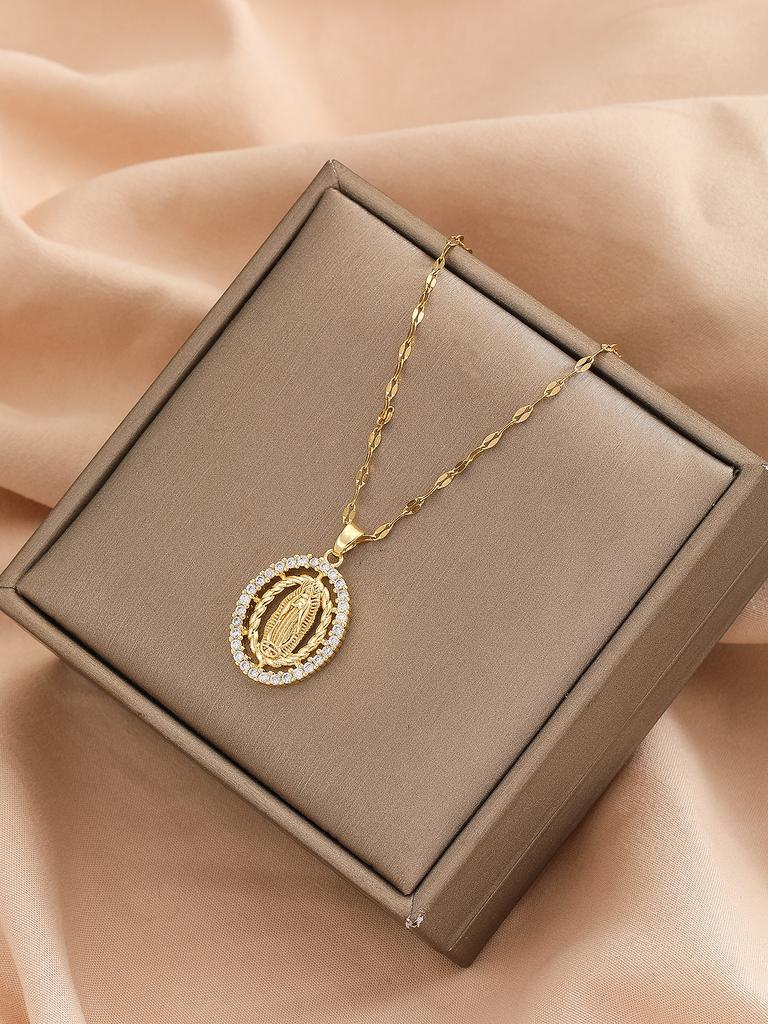 Europeisk og amerikansk mote minimalistisk herre- og damehalskjede med mikroinnfattet zirkonium, uthulet sirkulært design av Jomfru Maria