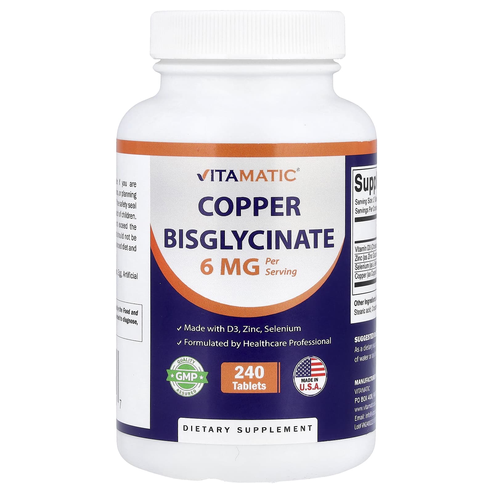 

Vitamatic, Copper Bisglycinate, 240 Tablets
