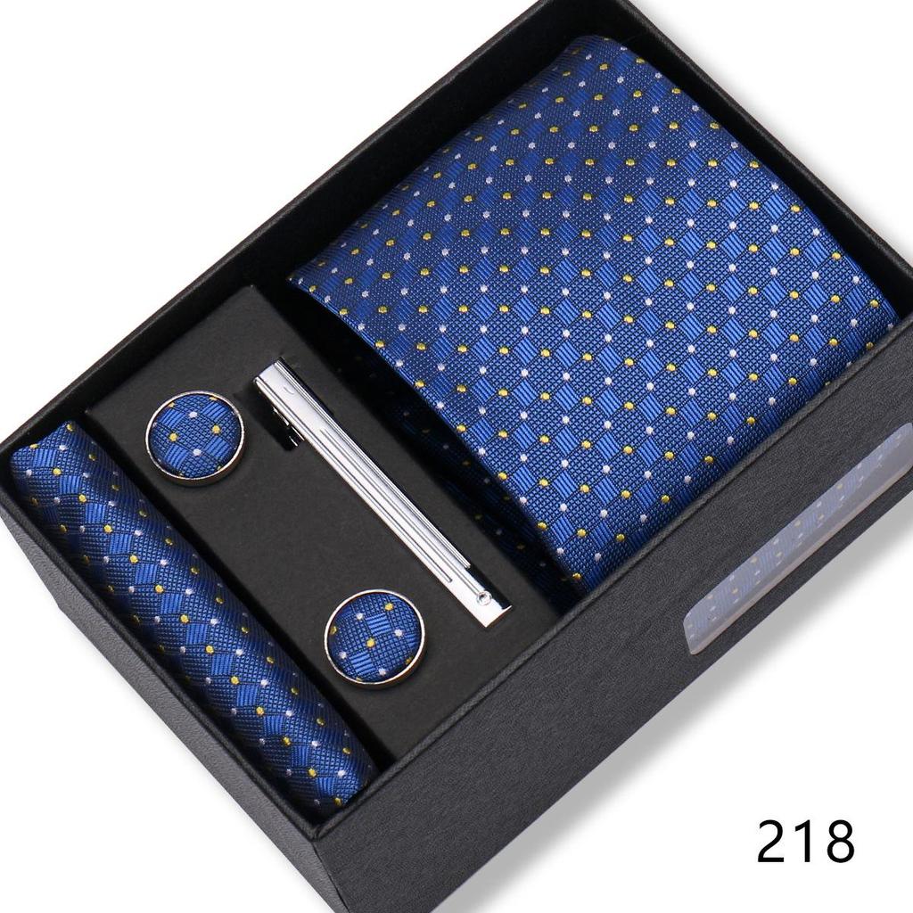 Men's Black & Wine Red Striped Plaid Tie Set with Pocket Square - Formal Wedding Gift Box