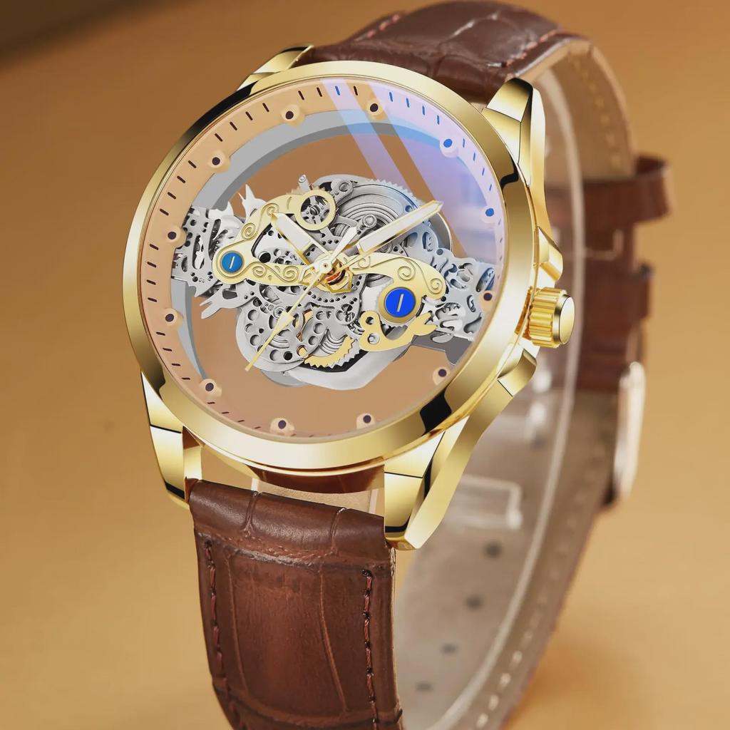 Leuchtende, wasserdichte, hohle, transparente Herrenuhr