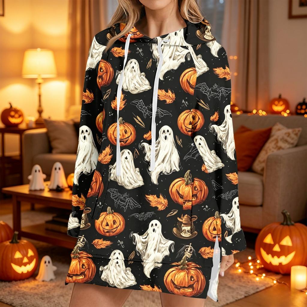 Women's Casual Long Sleeve Halloween Print Hoodie Pullover Top