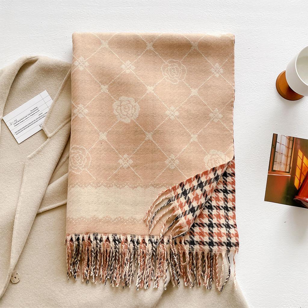 Elegant Houndstooth Scarf Imitation Cashmere Soft Warm Versatile Shawl Coldproof Windproof Blanket Scarf Two Sides Autumn Winter