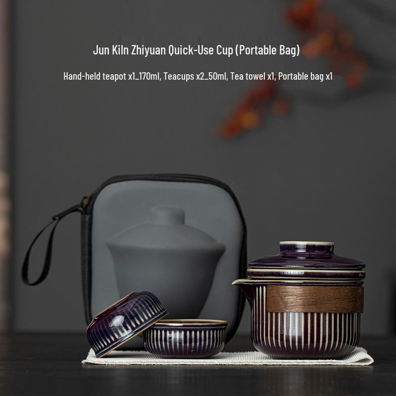 Five Great Kilns Portable Travel Tea Set: One Pot and Two Ceramic Cups Souvenir Gift