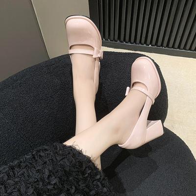 Talons hauts à nœud doux Chaussures Mary Jane à enfiler pour femmes Mignonnes à bout rond Chaussures de soirée pour femmes Escarpins en cuir verni