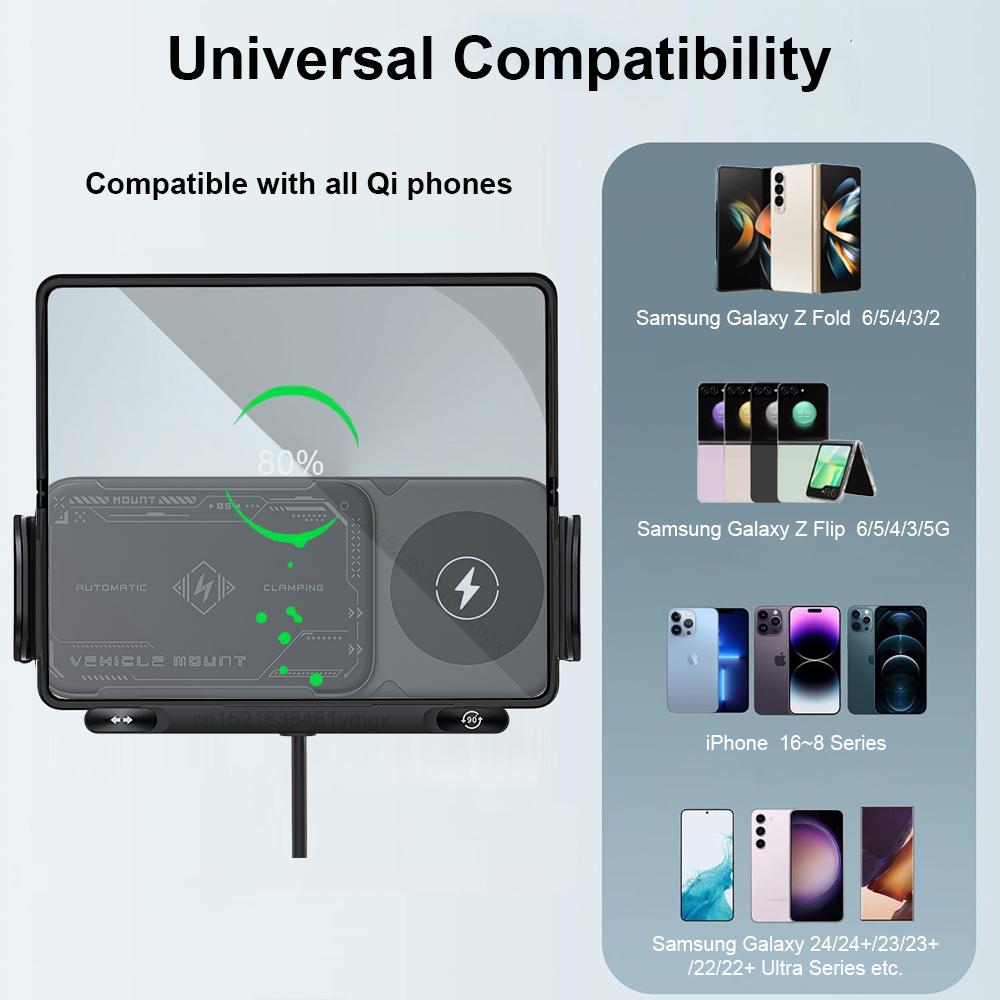 Wireless Charger For Samsung Dual Coil Fold Screen Car Wireless Charger For Samsung Galaxy Z Fold Flip 6 5 4 3 Charging Station