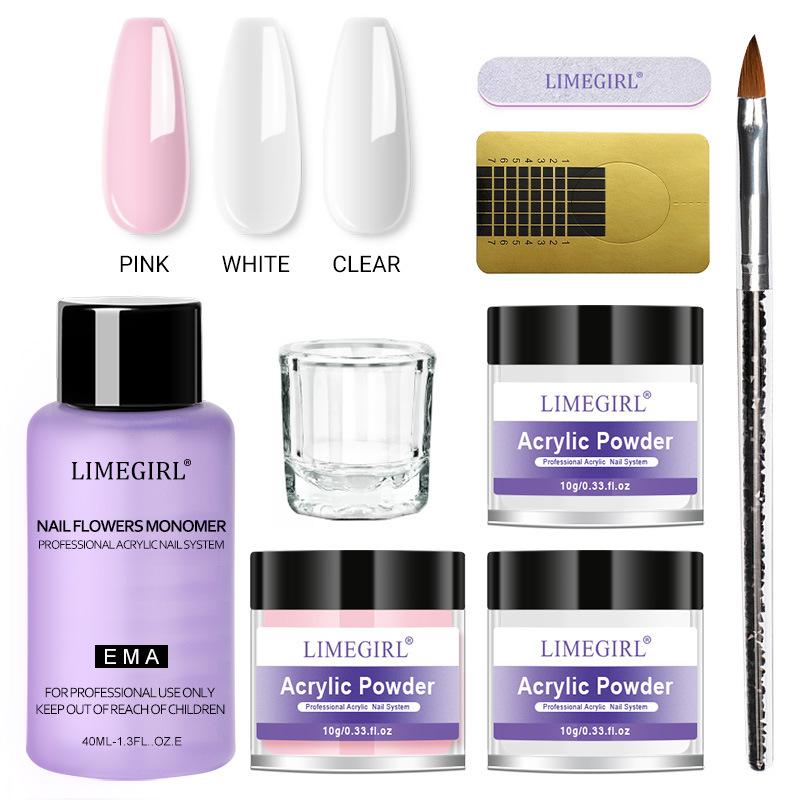 Kit Unghie Acriliche 30 Pezzi Polvere Acrilica Cristallo Set Estensione, Kit Base Manicure Professionale