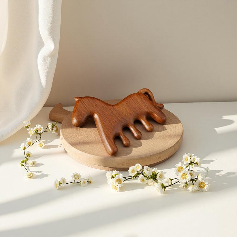 1pc Head Face Scalp Gua Sha Massager Wide Tooth Body Massage Chinese New Year Gift Year Of The Horse Wood Therapy Massage Comb