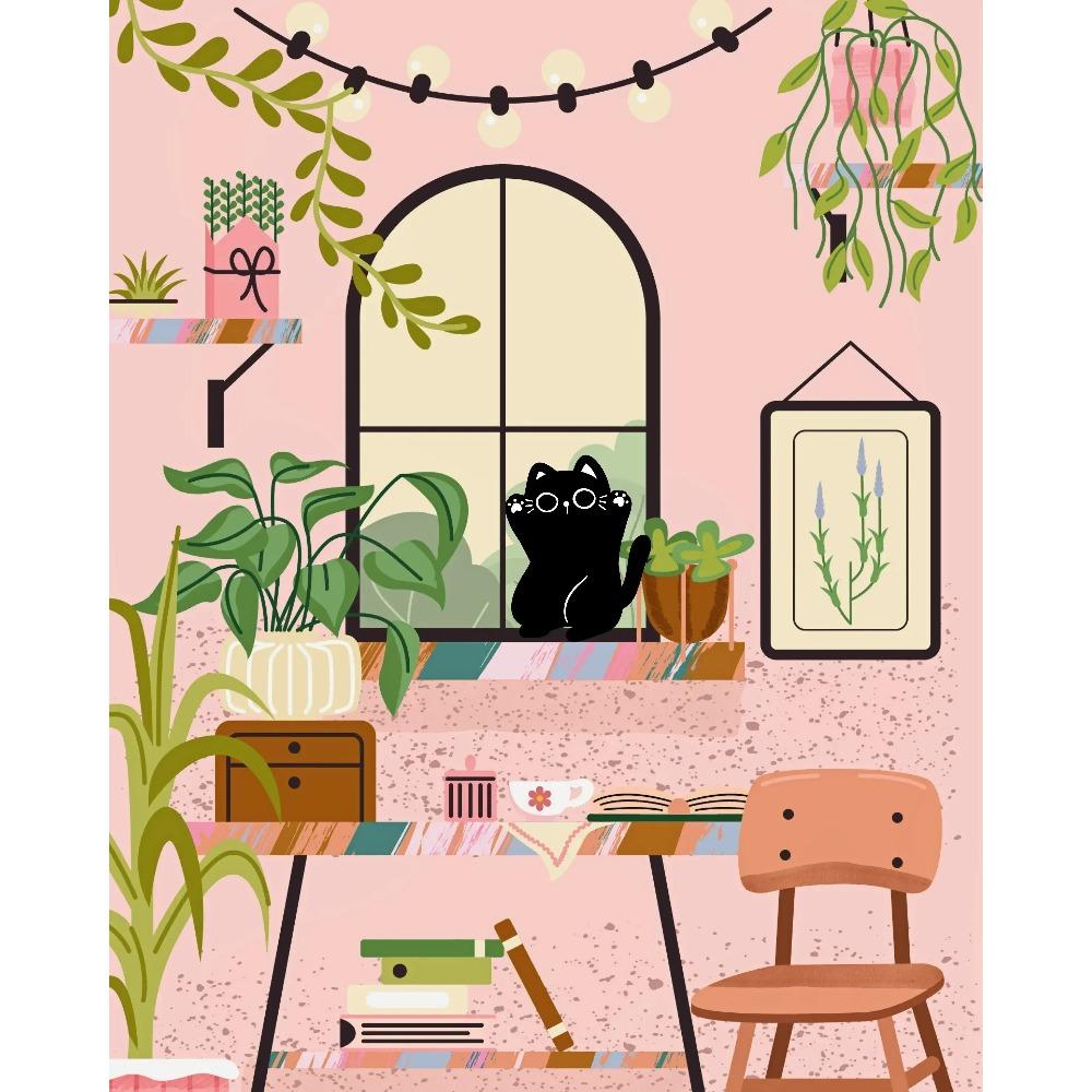 

Modern Green Plants Abstract Black Cat Minimalist Wall Art Print Canvas Painting Posters for Living Room Modern Home Decor 21X30CMNo Framed светло-серый