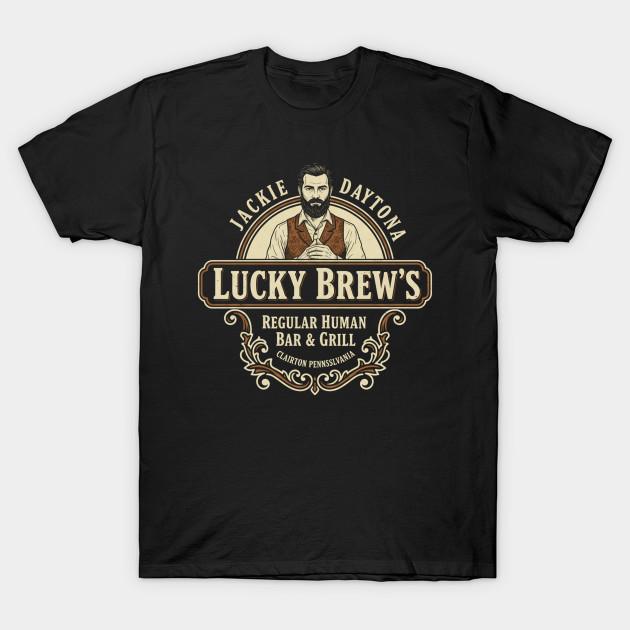 Men Black Print T-shirt Jackie Daytona - Lucky Brews Regular Human Bar And Grill No-Cut Transfer Paper Print Cotton Tshirt