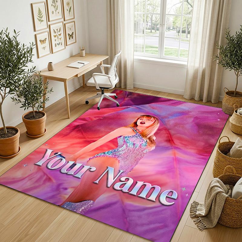 Personalized Crystal Velvet Carpet,Taylor Swift Custom Printed Name, Plush Area Rug For Home Indoor Decor