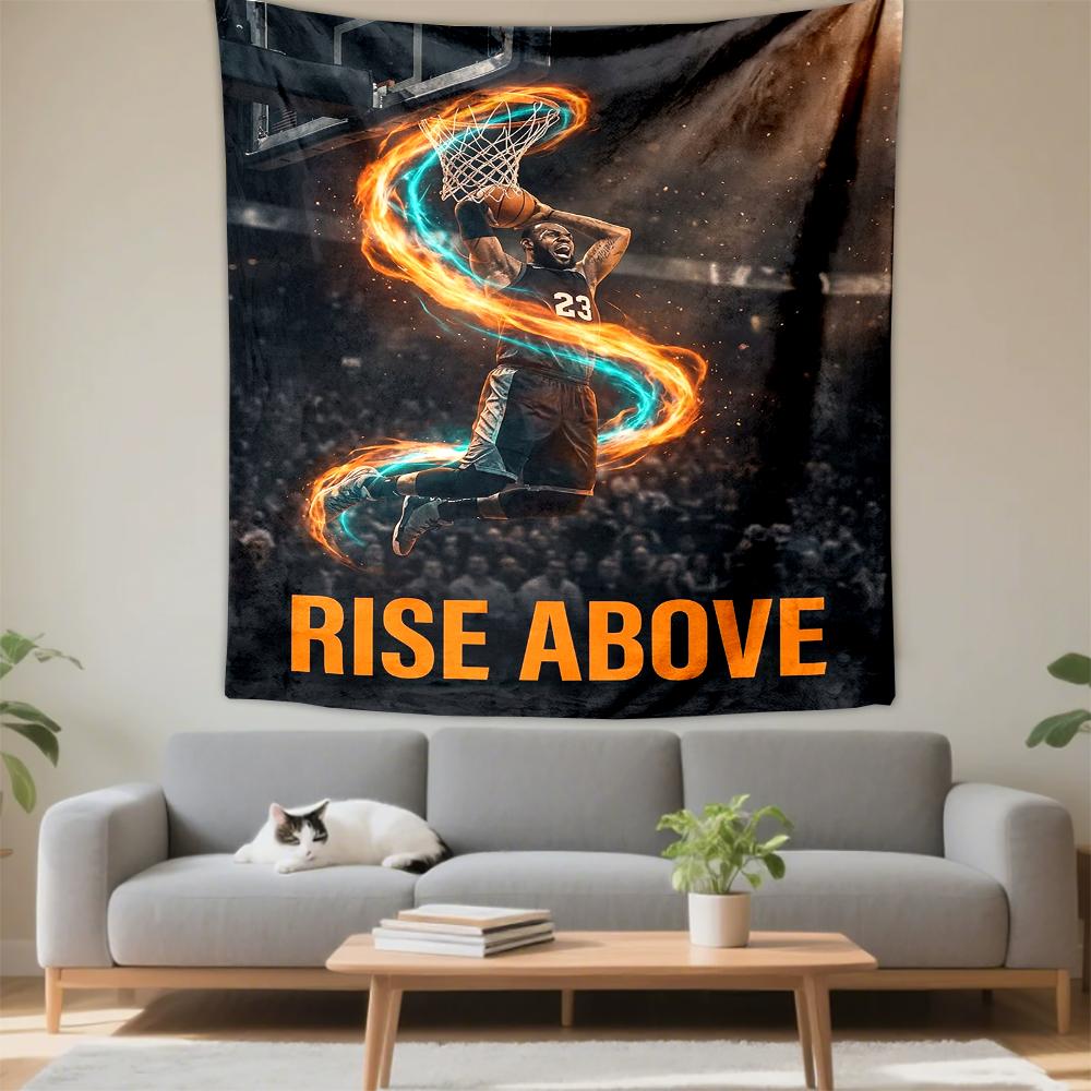 "Basketball Dunking Player with Fiery Energy Patterned Tapestry for Bedroom and Living Room Home Decor