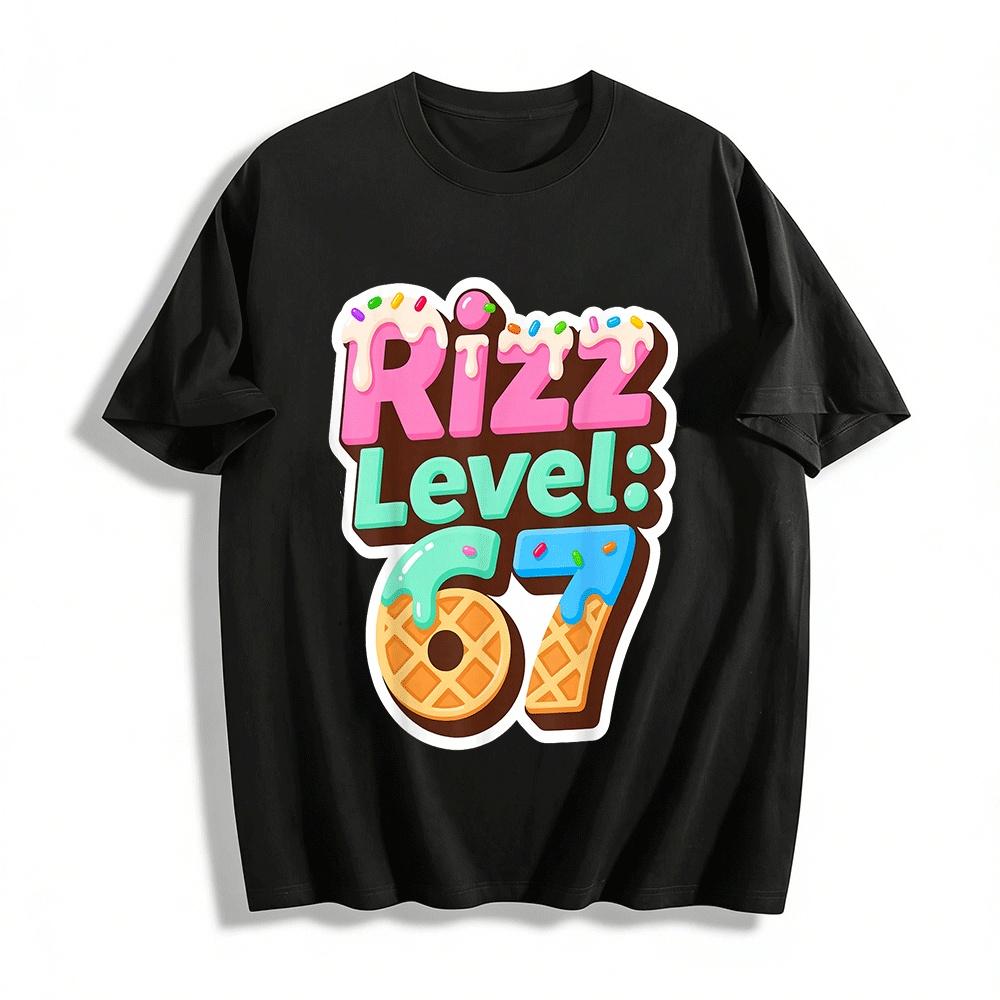 Trendy Rizz Level 67 Waffle Print Casual Top For Streetwear Lovers Pure cotton T-shirt XXS