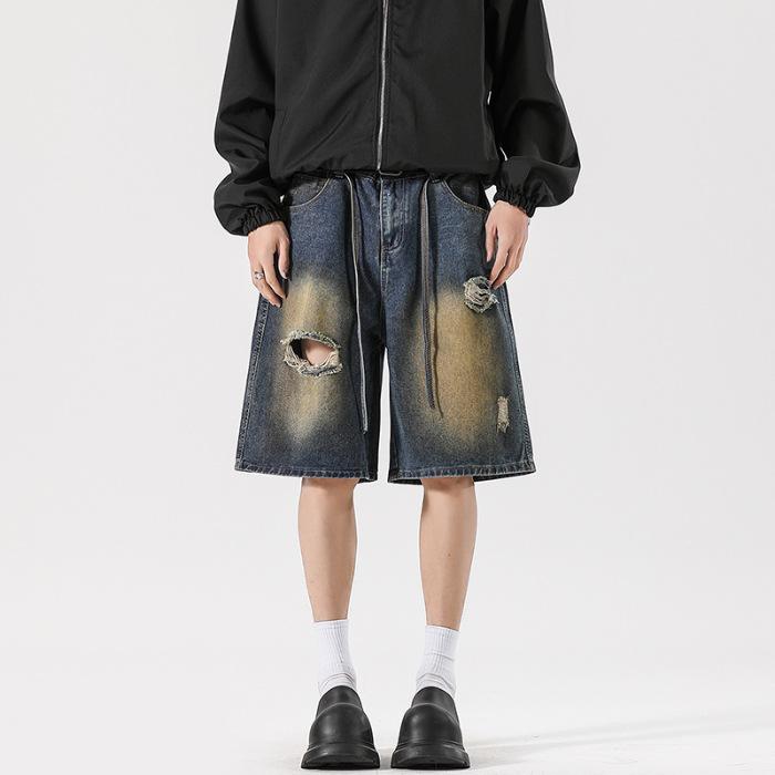 

Новые летние свободные джинсовые миди-шорты мужские, уличные шорты с варкой в соленой воде 3XL