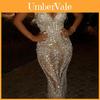 Satin Bling Long Sleeve V Neck Dress With Sequin Embellishments For Evening Wear
