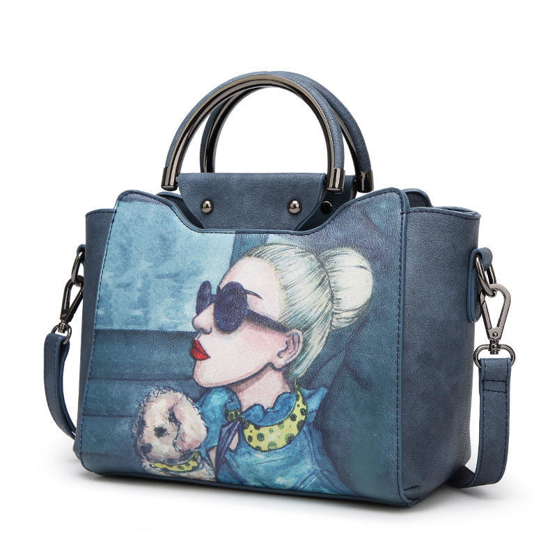 

High-end Large-capacity, Fashionable and Versatile Single-shoulder Crossbody Bag, A Cartoon Pattern Handbag for Girls темно-синий