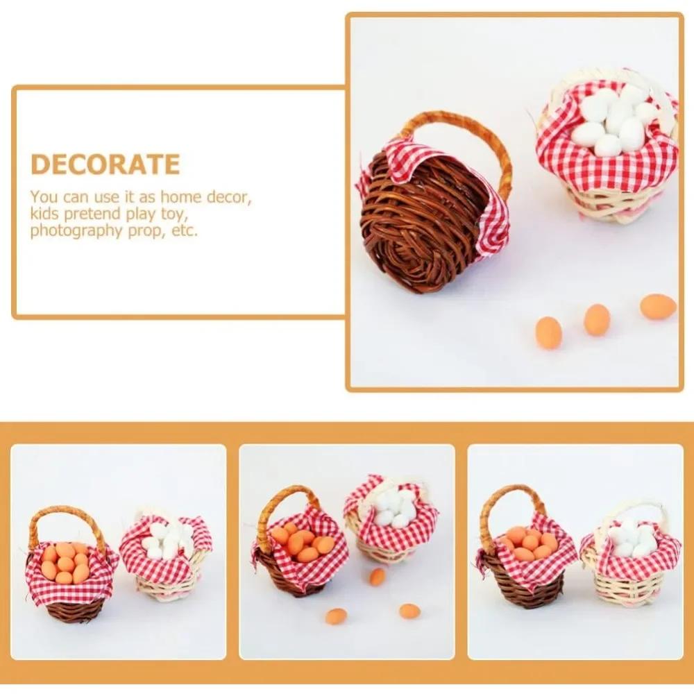 Mini košík s vajíčky, miniaturní domeček pro panenky, hračka s jídlem 1:Příslušenství k domečku pro panenky v měřítku 12, doplňky do vílí zahrady, mikro krajinářské ozdoby