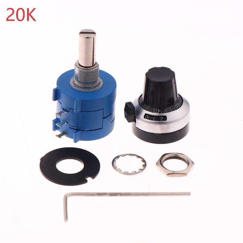 1Set 3590S Precision Multiturn Potentiometer Kit - 10 Ring Adjustable Resistor + Rotary Knob & Counting Dial