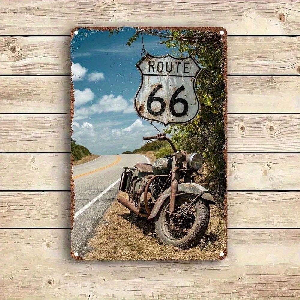 

Vintage Route 66 Motorbike Metal Wall Decor for Garage