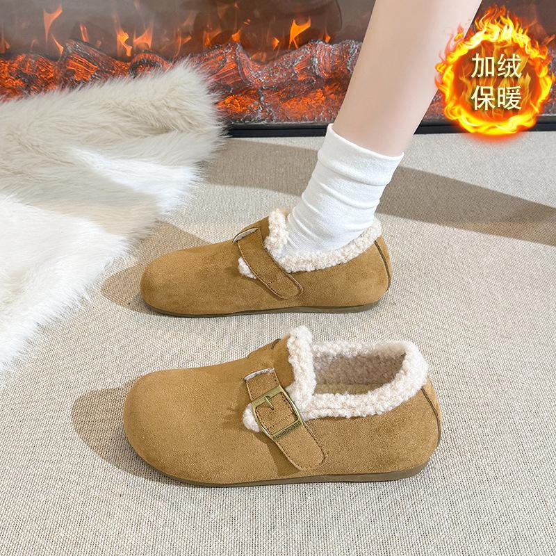 Fleece Thickened Versatile Thick-soled Snow Cotton Shoes Women's Warm Outer Birkenstock Fluffy Shoes
