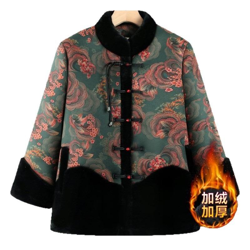 Middle-aged elderly winter coat women's warm cotton-padded clothes old lady velvet warm winter new cotton-padded jacket