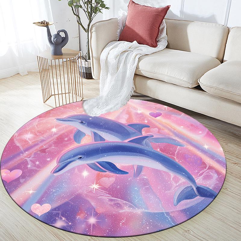 Cartoon Colorful Dolphin Pattern Round rug,Carpet Rug for Living Room Bedroom  Playroom ,Non-slip Floor Mat,Holiday Gifts and Birthday Gifts.