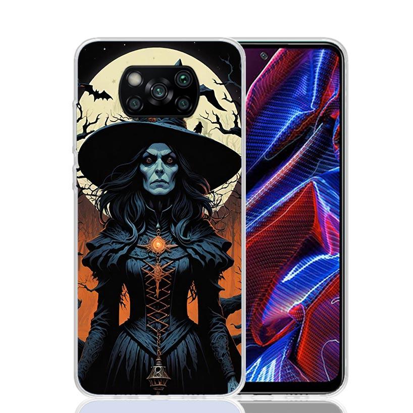Halloween Moon Witch Horror Phone Case For Xiaomi Poco X7 X6 X5 Pro F7 Ultra Redmi 15C 15 13 13C 12 12C 10 10A 10C 9 9A 9C 9T Co