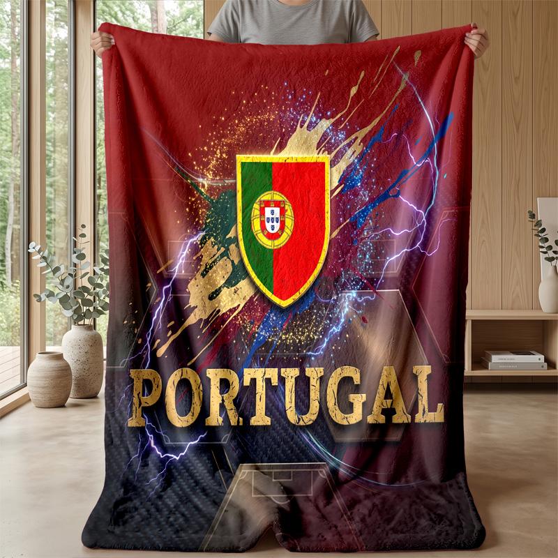 Portugal Football Printed Flannel Blanket Skin Friendly Warm Decorative Throw for Indoor Couch Bed Daily Use