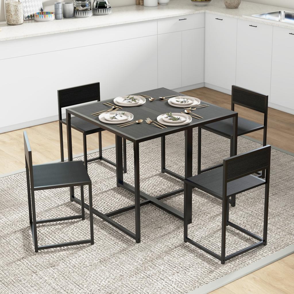 Dining Table And Chairs Set 2 Dining Room Sets Rectangular Space Saving Table And 2 Chairs For Compact Kitchens Steel Frame Black