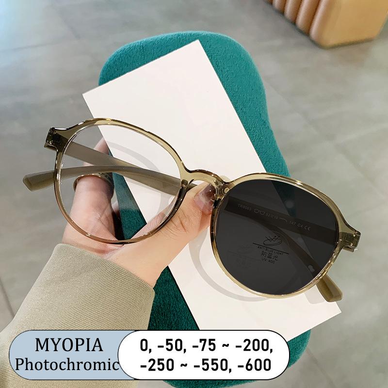 Women TR90 Round Frame Blue Light Blocking Prescription Glasses Photochromic Custom Eyeglasses Brand Design Optical
