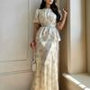 2026 Spring and Autumn New European, American and Amazon Cross-border Foreign Trade Women's Clothing Round Neck Floral Ruffle Short-sleeved Dress