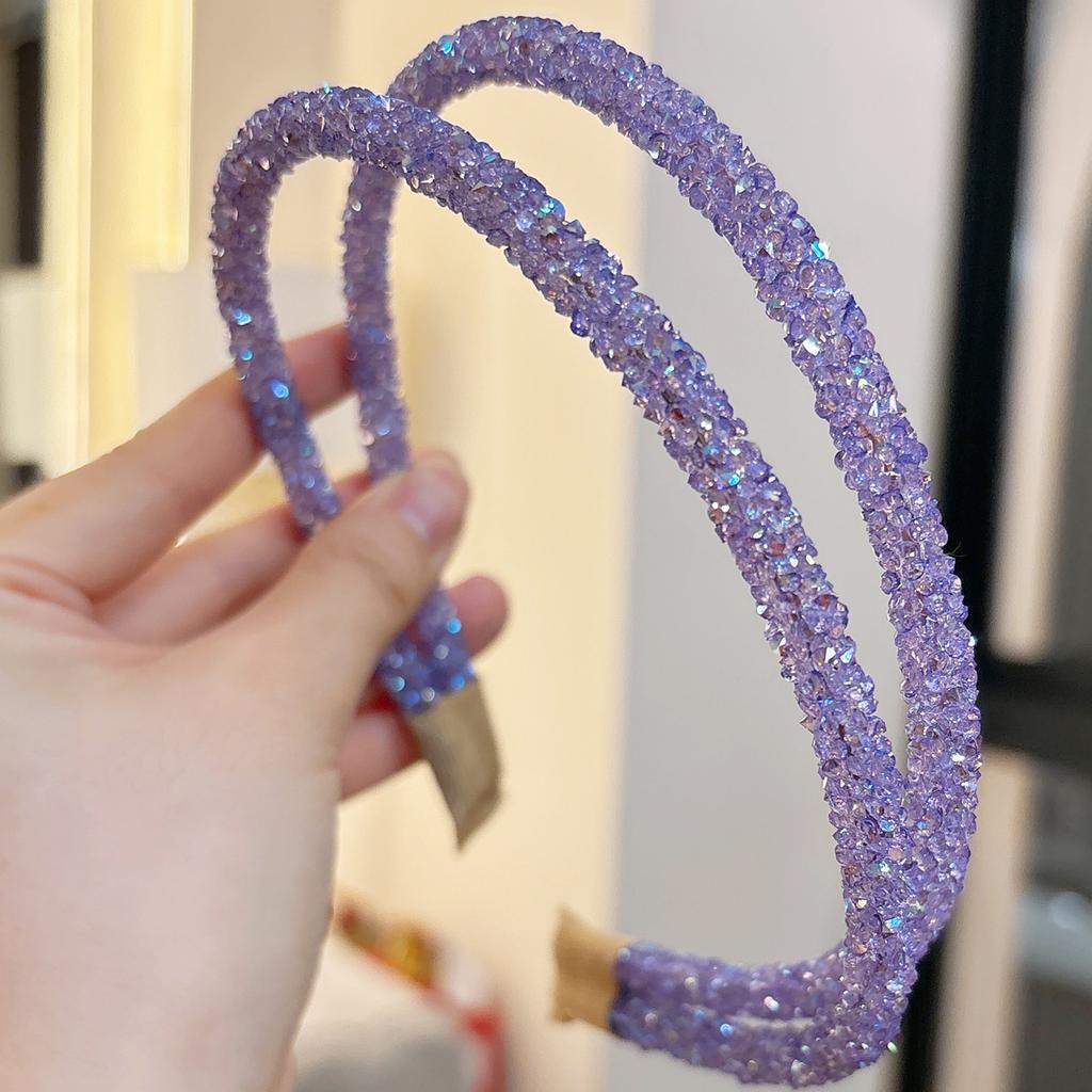 1PCS Fashion Candy Color Rhinestone Hairband For Women Girls Full Diamond Super Flash double Crystal Side Hair Band Headband