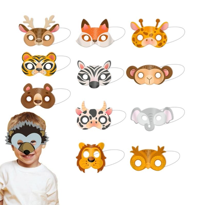 Forest Friend Kids Party Mask 12Pieces Set Cardboard Animal Face Mask for Dress Up Fun Halloween Cosplay Party Supplies