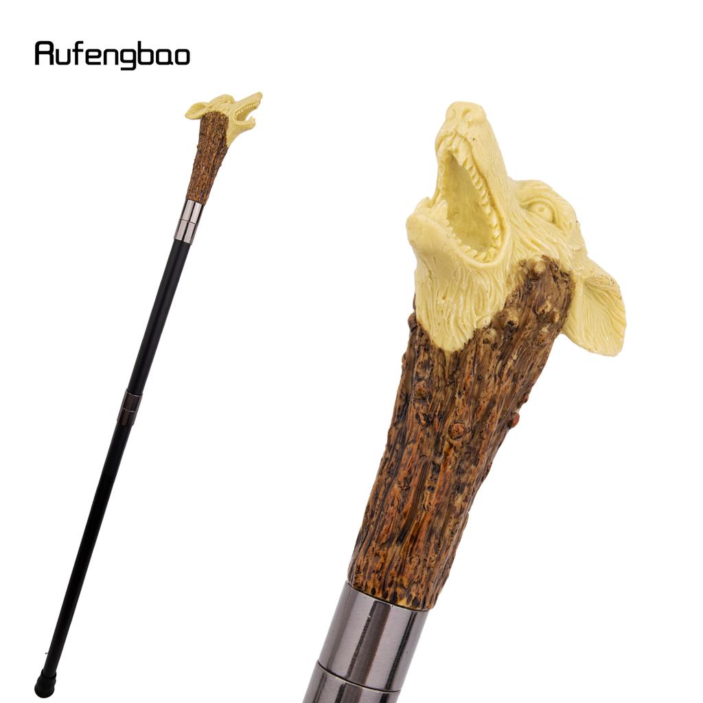 Yellow Resin Wolf Head Tree Root Walking Cane Fashion Decorative Steel Stick Gentleman Elegant Cosplay Cane Knob Crosier 94cm