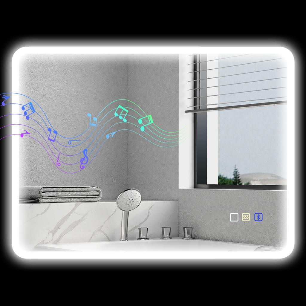 80 X 60cm LED Bathroom Mirror, with Bluetooth - Silver Tone